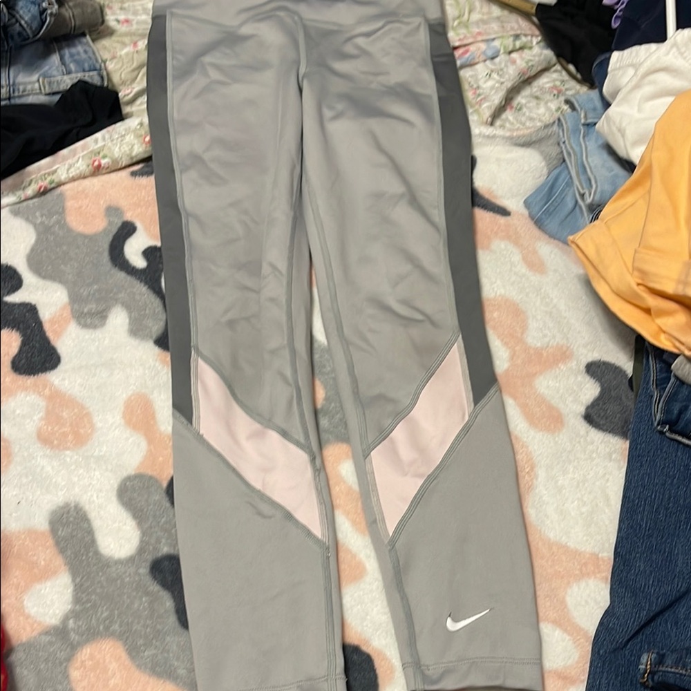 Nike Gray and Light Pink Athletic Leggings